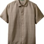 Benetton camicia uomo lino cotone verde oliva regular fit-0