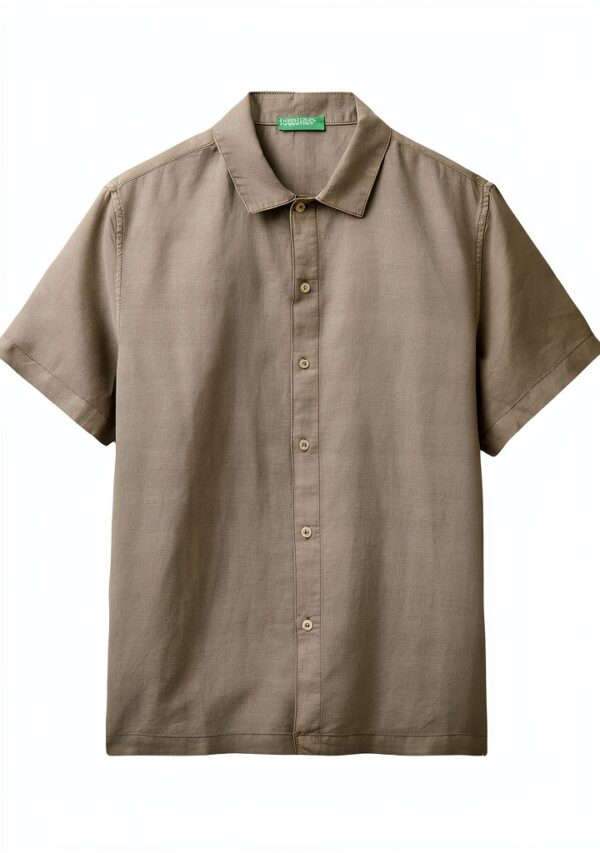 Benetton camicia uomo lino cotone verde oliva regular fit-0