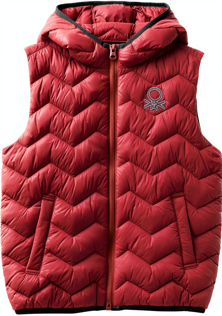 'Gilet Benetton micro piuma indossato da bambino in ambiente esterno'