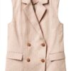 Gilet donna Benetton cotone lino doppiopetto lungo gessato-0