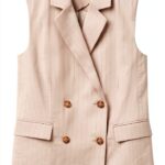 Gilet donna Benetton cotone lino doppiopetto lungo gessato-0