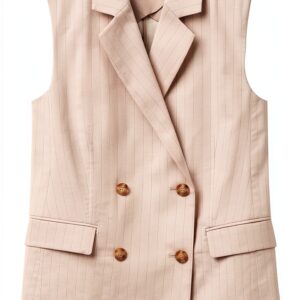 Gilet donna Benetton cotone lino doppiopetto lungo gessato-0