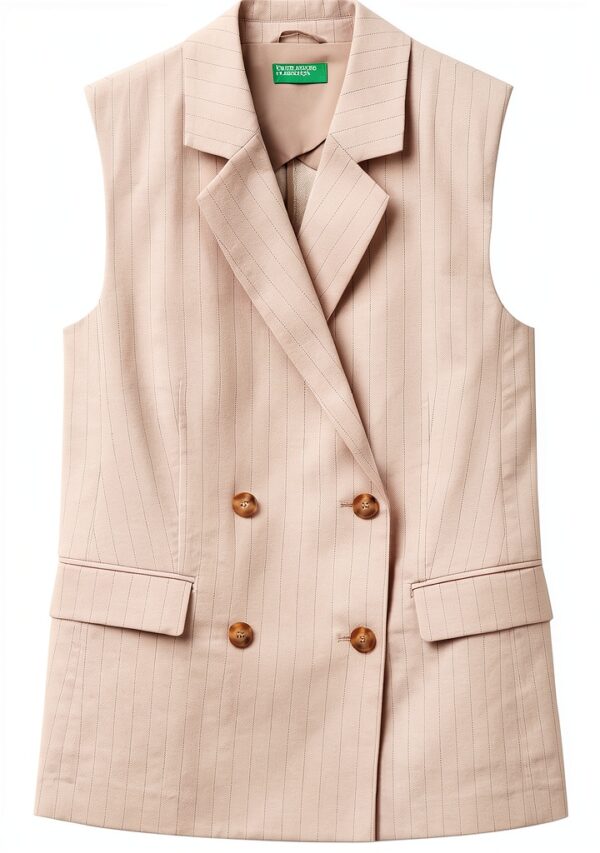 Gilet donna Benetton cotone lino doppiopetto lungo gessato-0