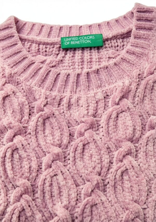 Maglia ciniglia Benetton bambine trecce verde viola-2