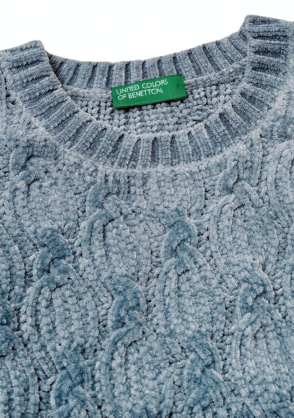 Maglia ciniglia Benetton bambine trecce verde viola-2