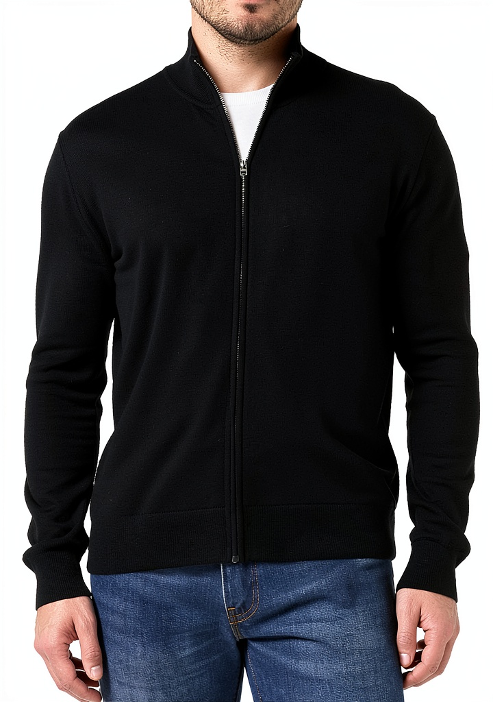 United Colors of Benetton cardigan nero indossato in un contesto casual