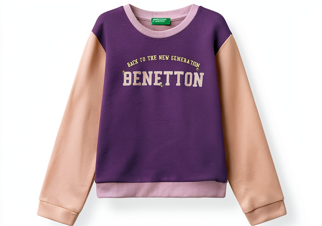 Bambina che gioca in giardino con la felpa Benetton cotone organico viola