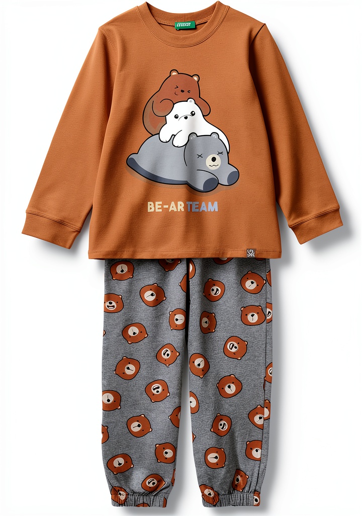 Pigiama Benetton in cotone smerigliato con stampa orso su bambino