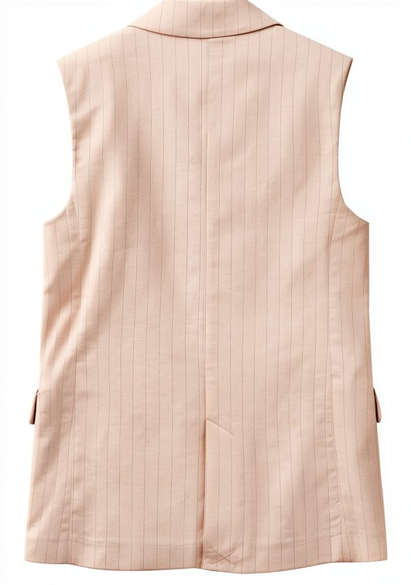Gilet donna Benetton cotone lino doppiopetto lungo gessato-2