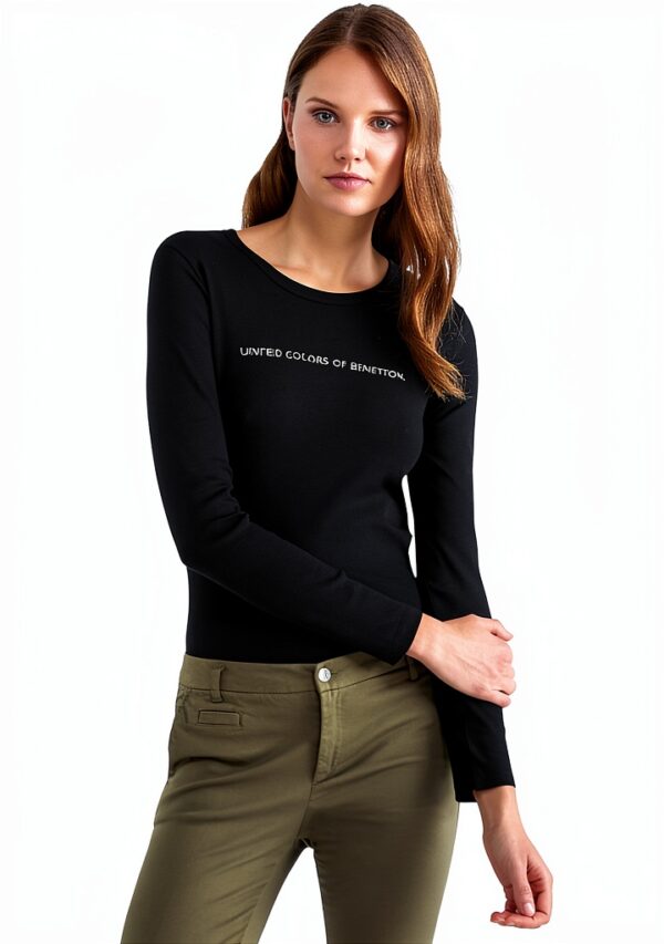 T-shirt United Colors Benetton Donna Manica Lunga Grigio