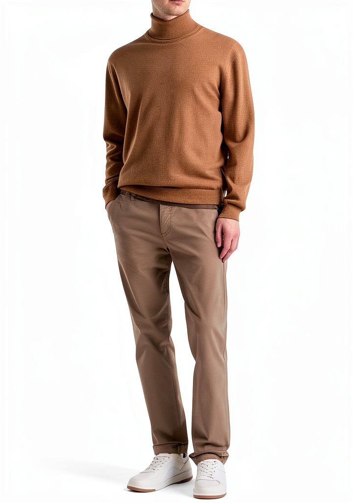 Uomo che indossa pantaloni Benetton design moderno in ufficio durante riunione