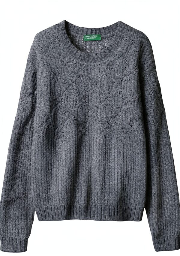 Maglia ciniglia Benetton bambine trecce verde viola-0