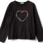 T-shirt Benetton cotone organico ricamo pailettes ragazze-0
