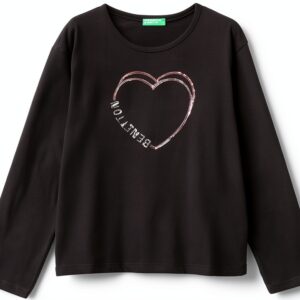 T-shirt Benetton cotone organico ricamo pailettes ragazze-0