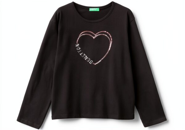 T-shirt Benetton cotone organico ricamo pailettes ragazze-0