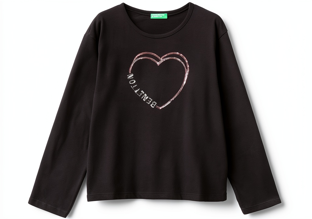 'T-shirt Benetton in cotone organico con ricamo pailettes'