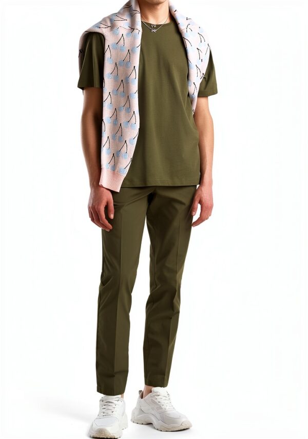 Chino Uomo Benetton Cotone Tela Paracadute Design Moderno-1