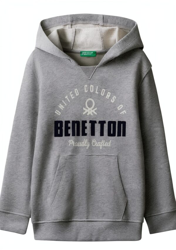 Felpa con cappuccio Benetton cotone bambini grigio-0