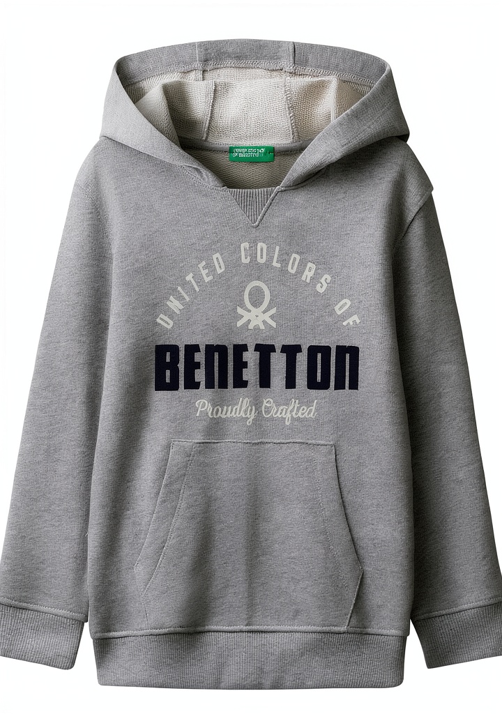 Felpa con cappuccio Benetton per bambini in cotone grigio