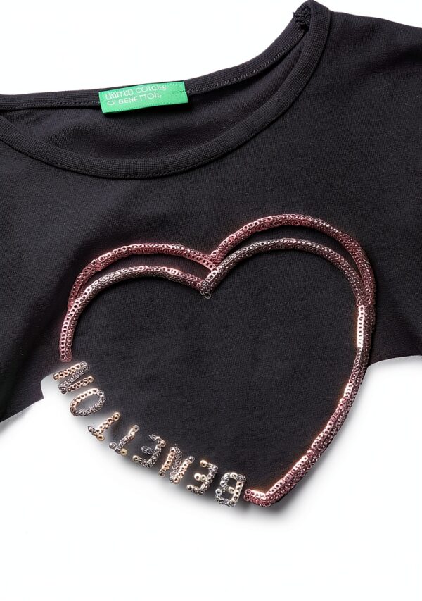 T-shirt Benetton cotone organico ricamo pailettes ragazze-2