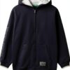 Felpa zip Benetton bambini cotone cappuccio leggera-0