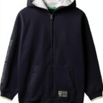 Felpa zip Benetton bambini cotone cappuccio leggera-0
