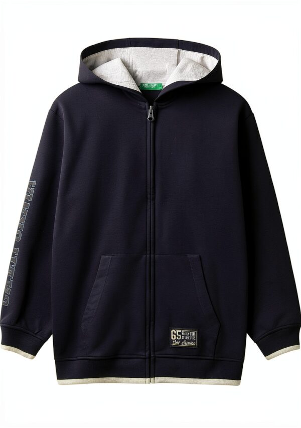Felpa zip Benetton bambini cotone cappuccio leggera-0
