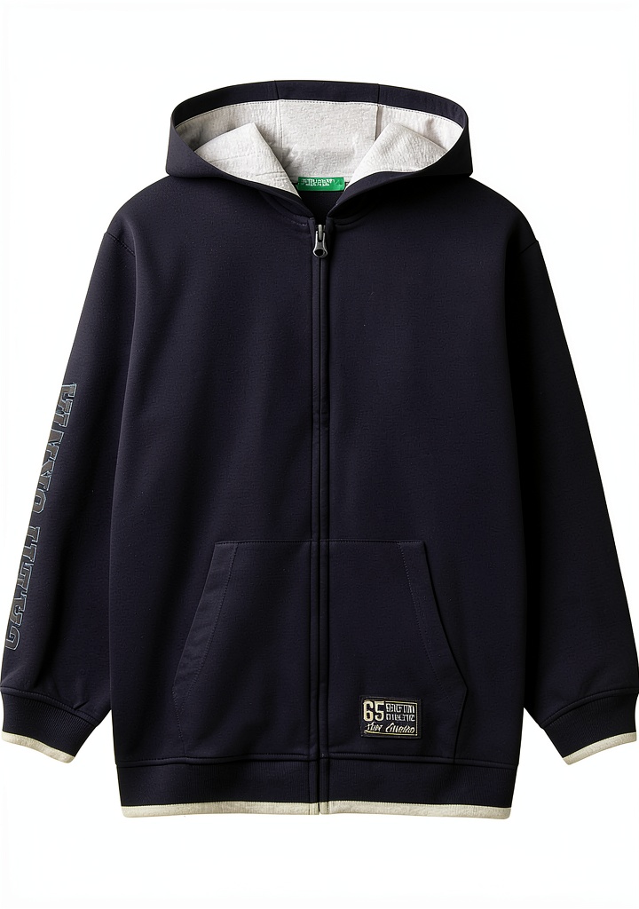 Felpa zip Benetton bambini in cotone con cappuccio e stampe gommate
