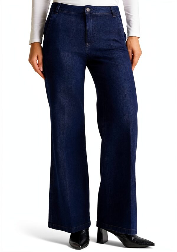 Pantaloni donna denim stretch Benetton wide leg-0