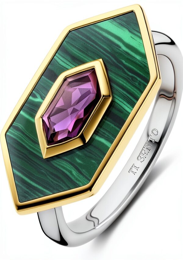 Anello da donna Ti Sento Milano in argento oro – Malachite, misura 16-0