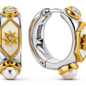 Orecchini da donna di Ti Sento Milano. Gioiello realizzato in argento sterling dorato e zirconi. Il colore di questi orecchini è Madreperla. La Referenza è: 7946 MW.-0