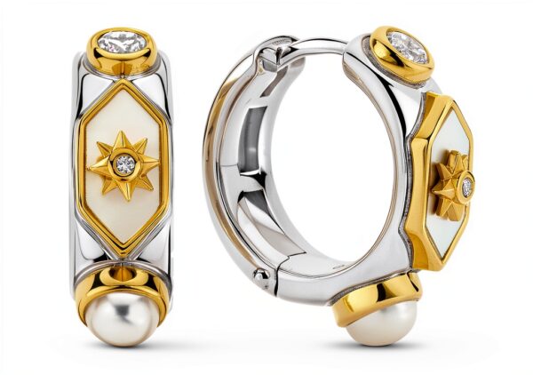 Orecchini da donna di Ti Sento Milano. Gioiello realizzato in argento sterling dorato e zirconi. Il colore di questi orecchini è Madreperla. La Referenza è: 7946 MW.-0